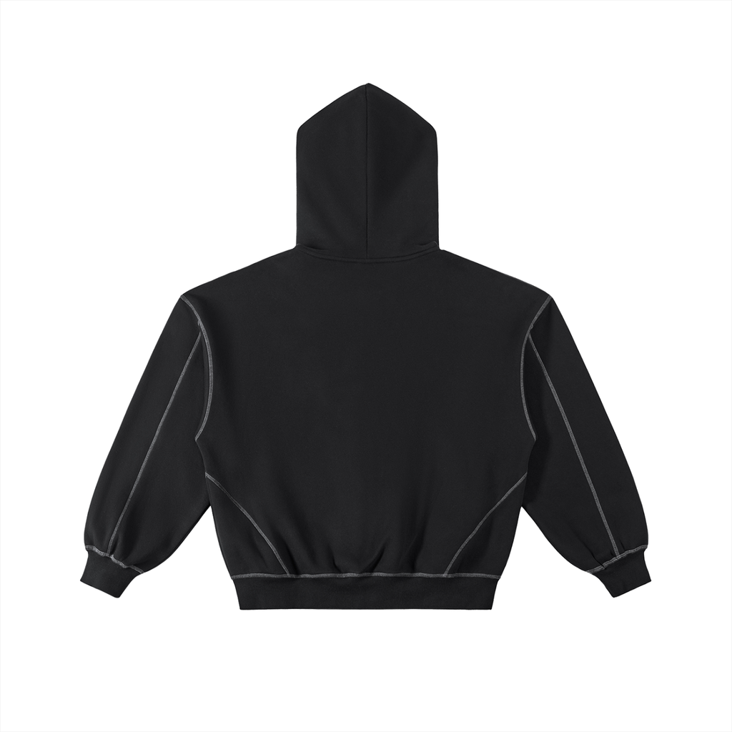 Thire' Random Contrast-Stitched Boxy Fleece Zip Hoodie